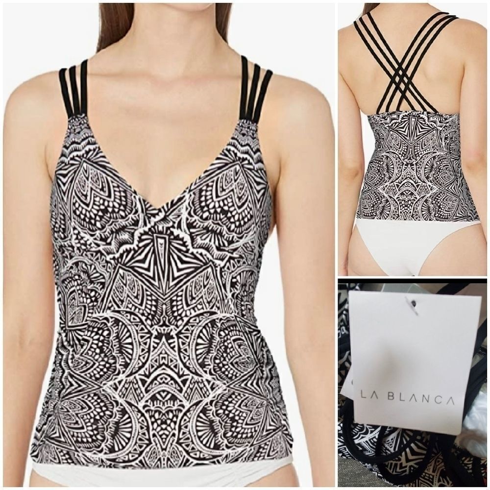 La Blanca Medallion Print Tankini Top Sz 4